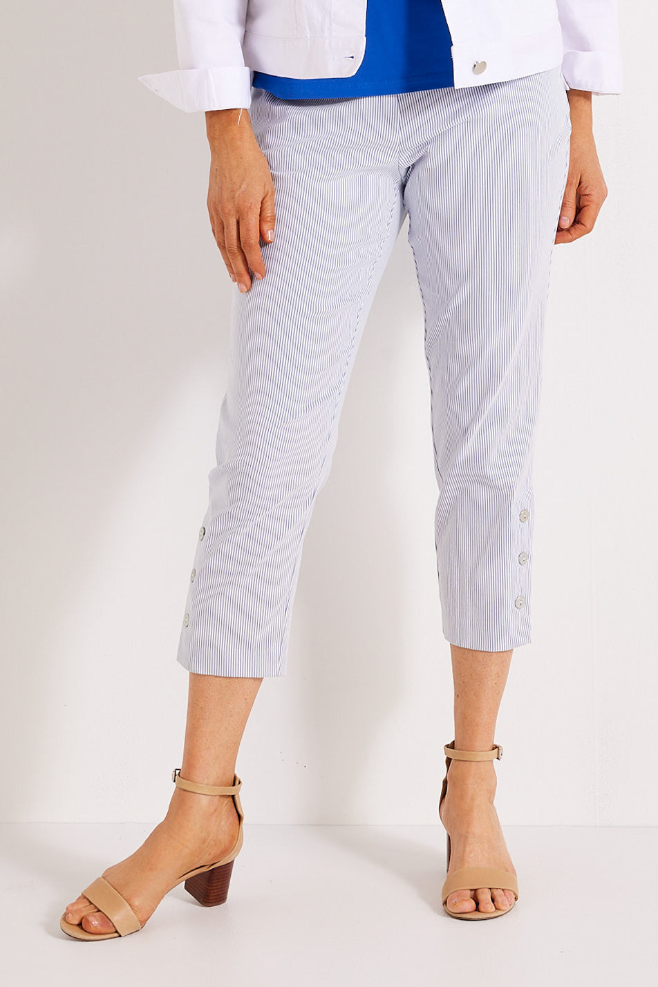 DANI STRIPE CROP PANT W/ BUTTONS