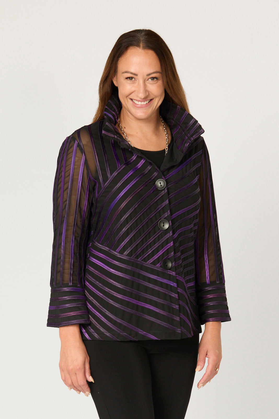 RAVEN RIBBON MESH BUTTON UP JACKET