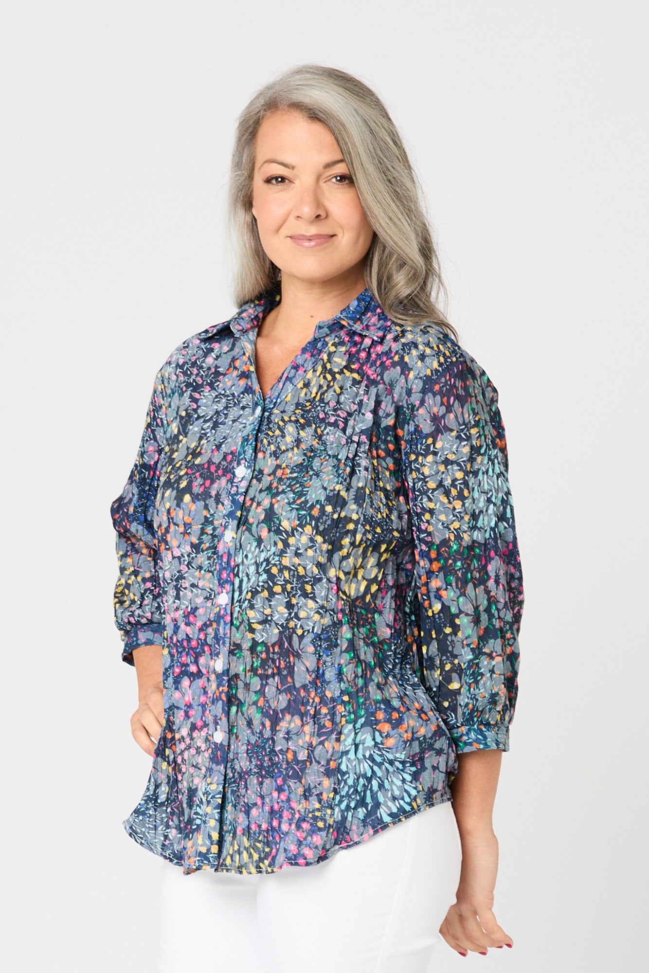 VISTA CRUSHED 3/4 SLV PRINT SHIRT