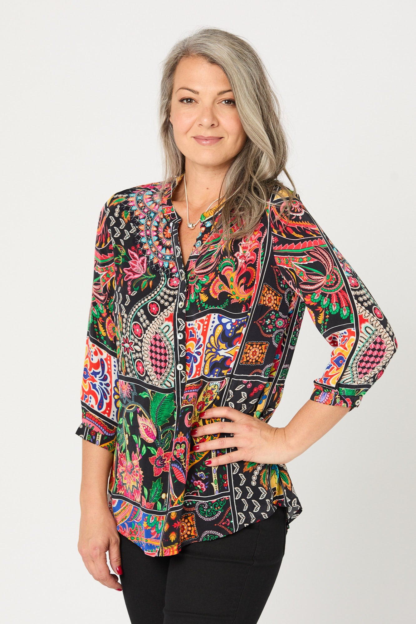 TIGGY 3/4 SLV POPOVER TUNIC TOP