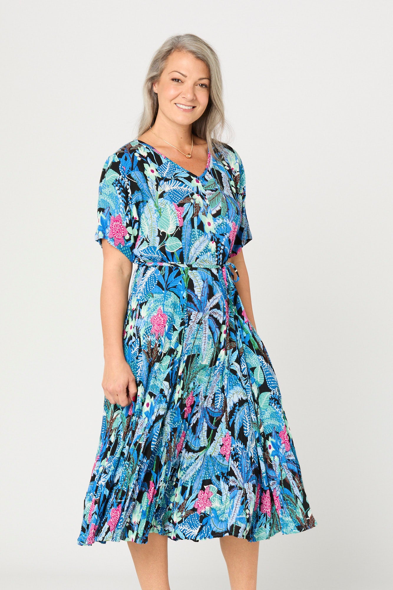 GODET SHORT SLEEVE DRESS
