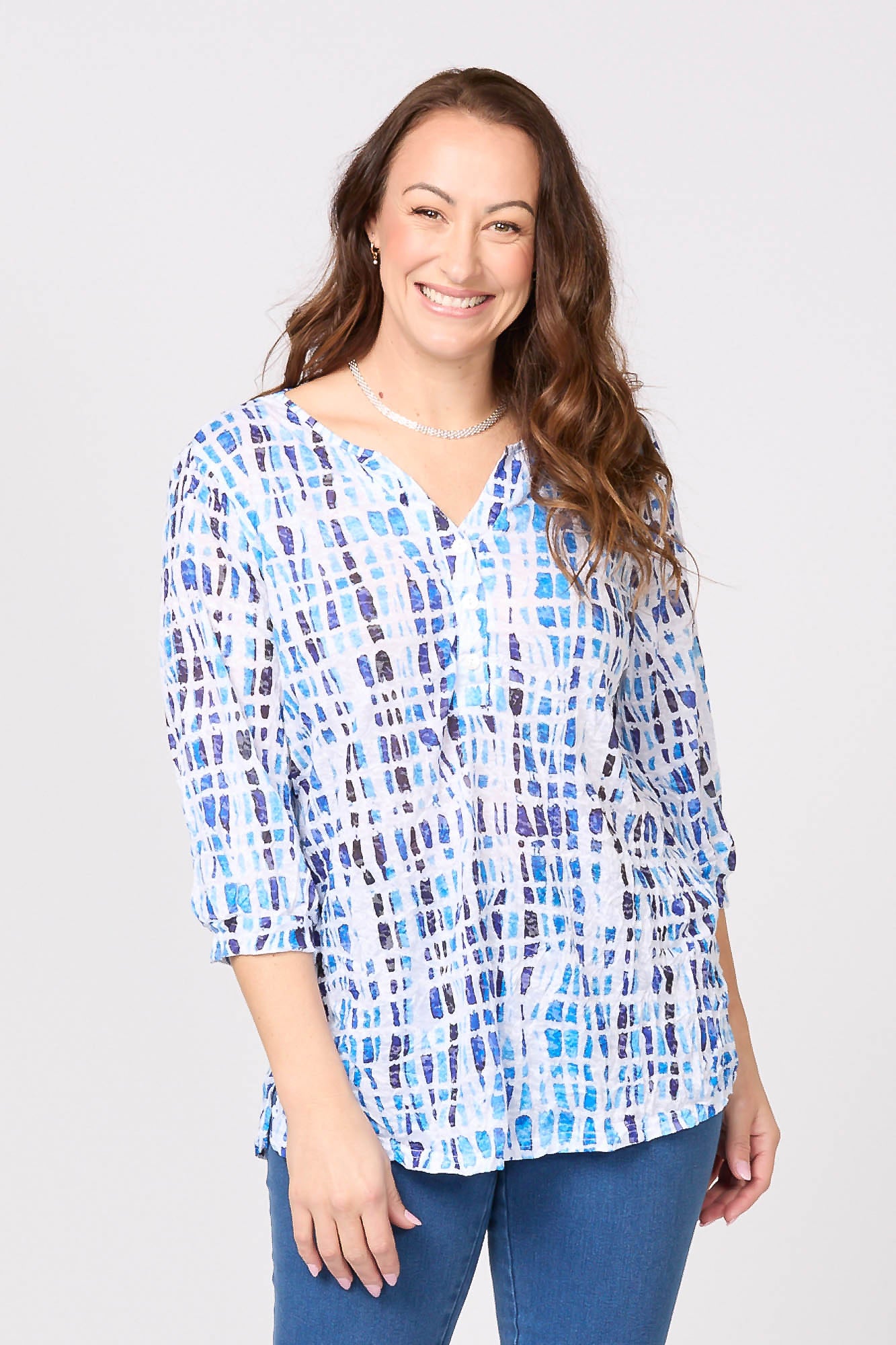JAMIE CRUSH PRINT 3/4 SL BTN TOP