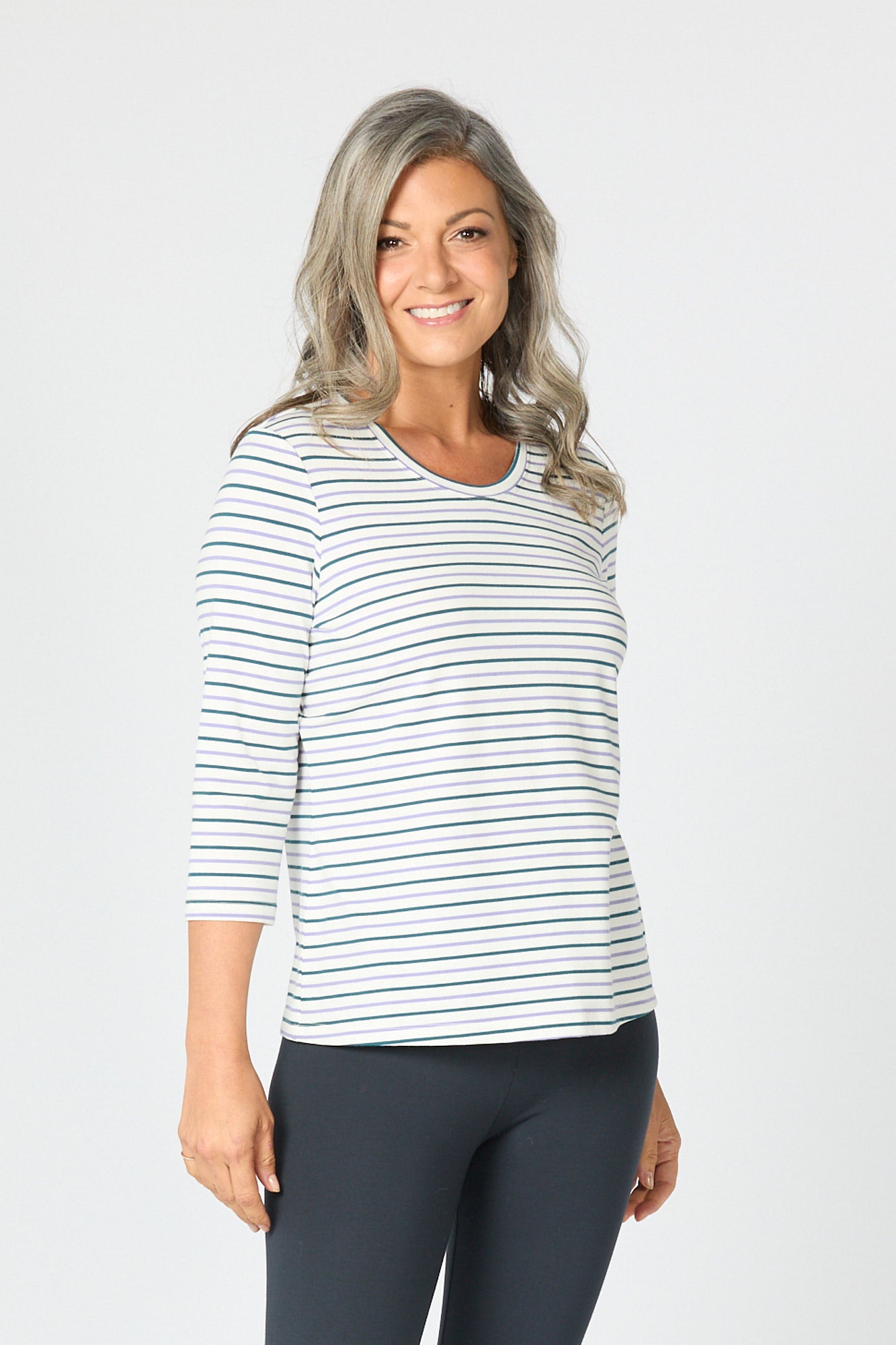JILLY STRIPE 3/4 SLV TOP