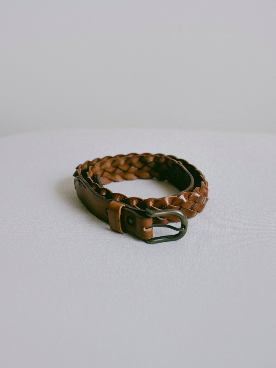 Braided Belt, Leather, Brown 3 Braided Belt, Leather, Brown