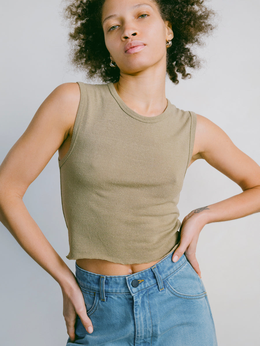 Tasi Crop, Regen Silk Noil Jersey, Sage