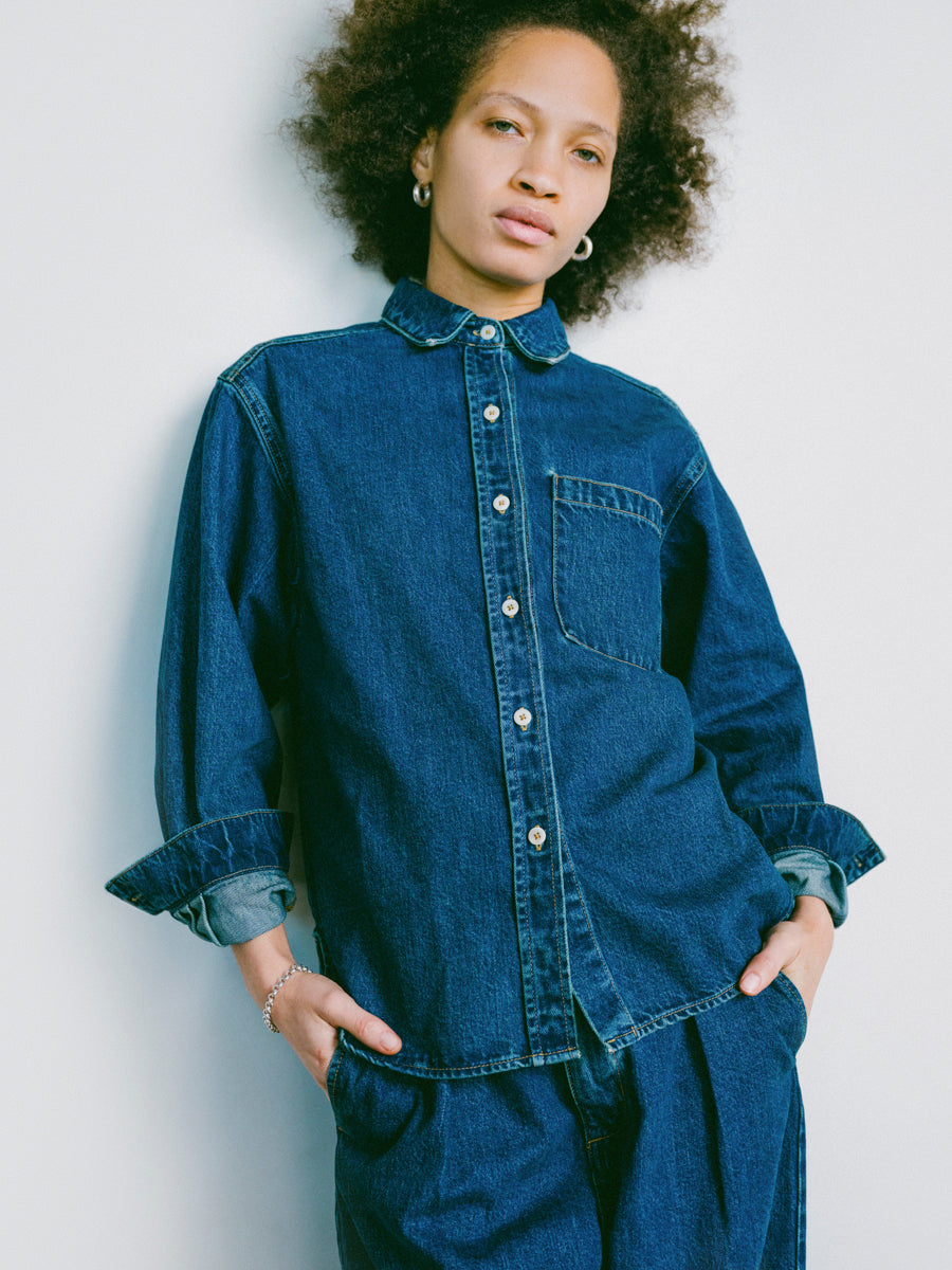 Marcie Shirt, Tencel Denim, Vintage Dark