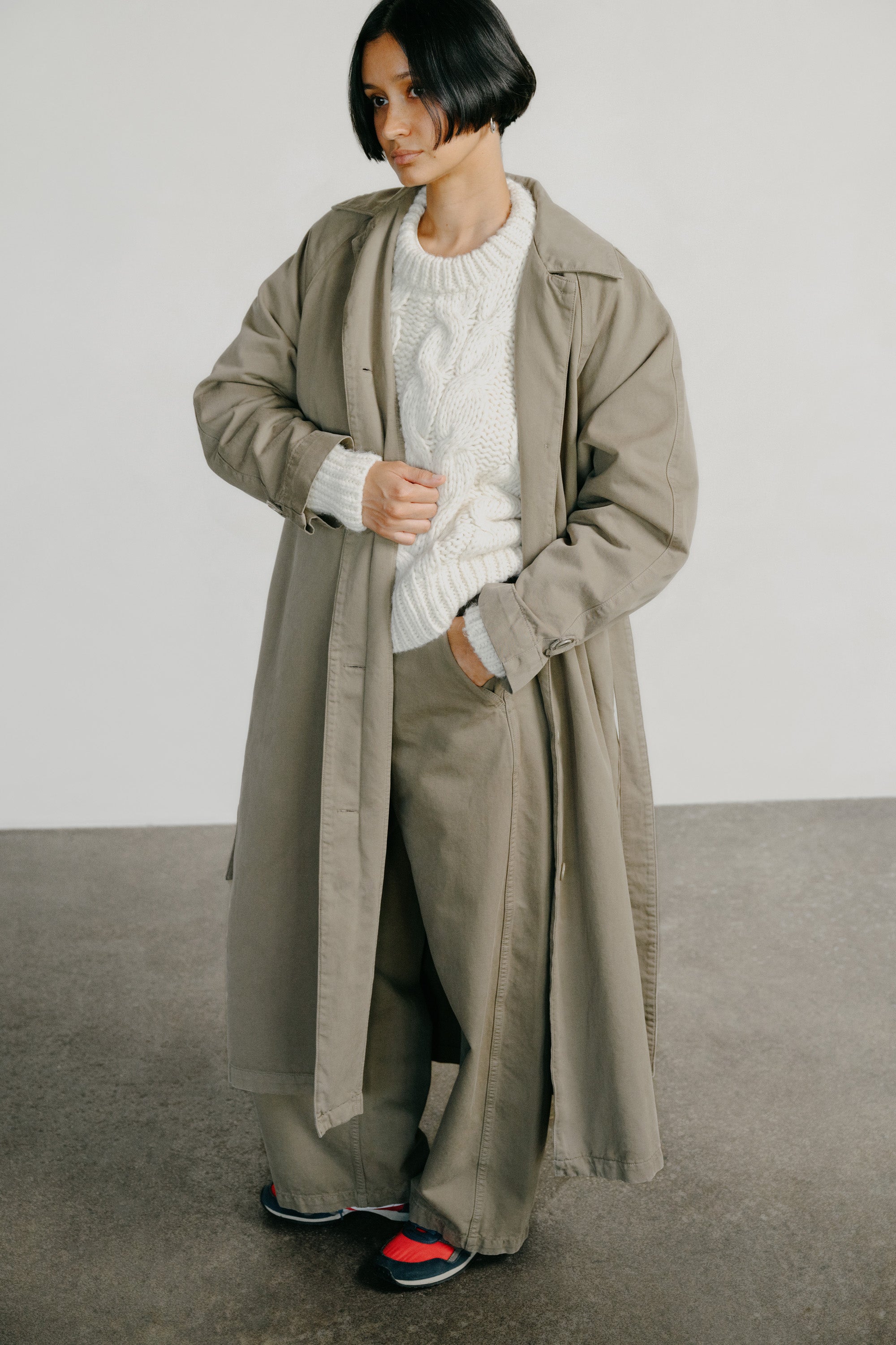 Wide Leg Chino, Organic Twill, Olive Khaki 4 Wide Leg Chino, Organic Twill, Olive Khaki