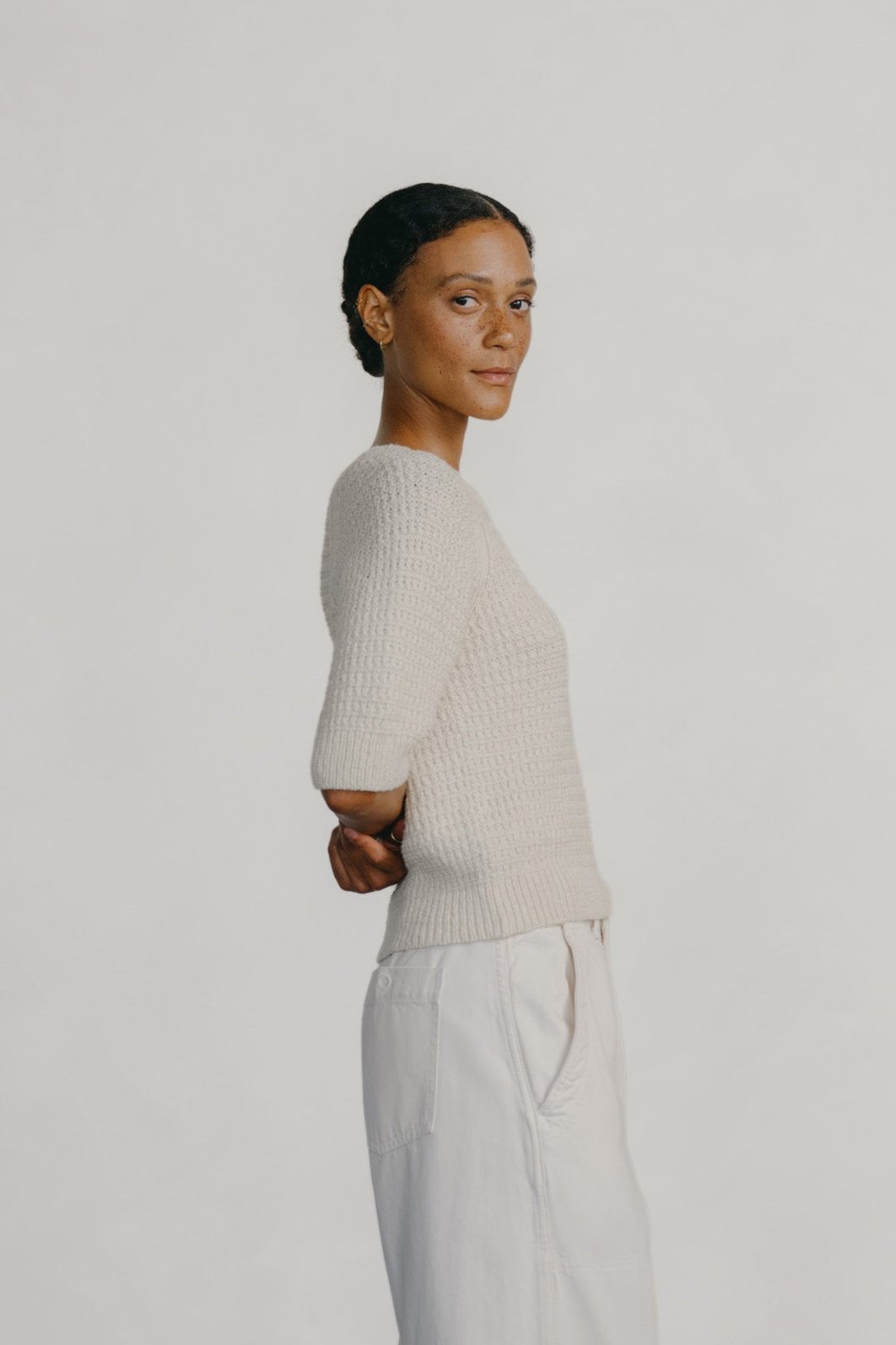 Lloyd Waffle Knit, Alpaca Cotton, Cream 3 Lloyd Waffle Knit, Alpaca Cotton, Cream