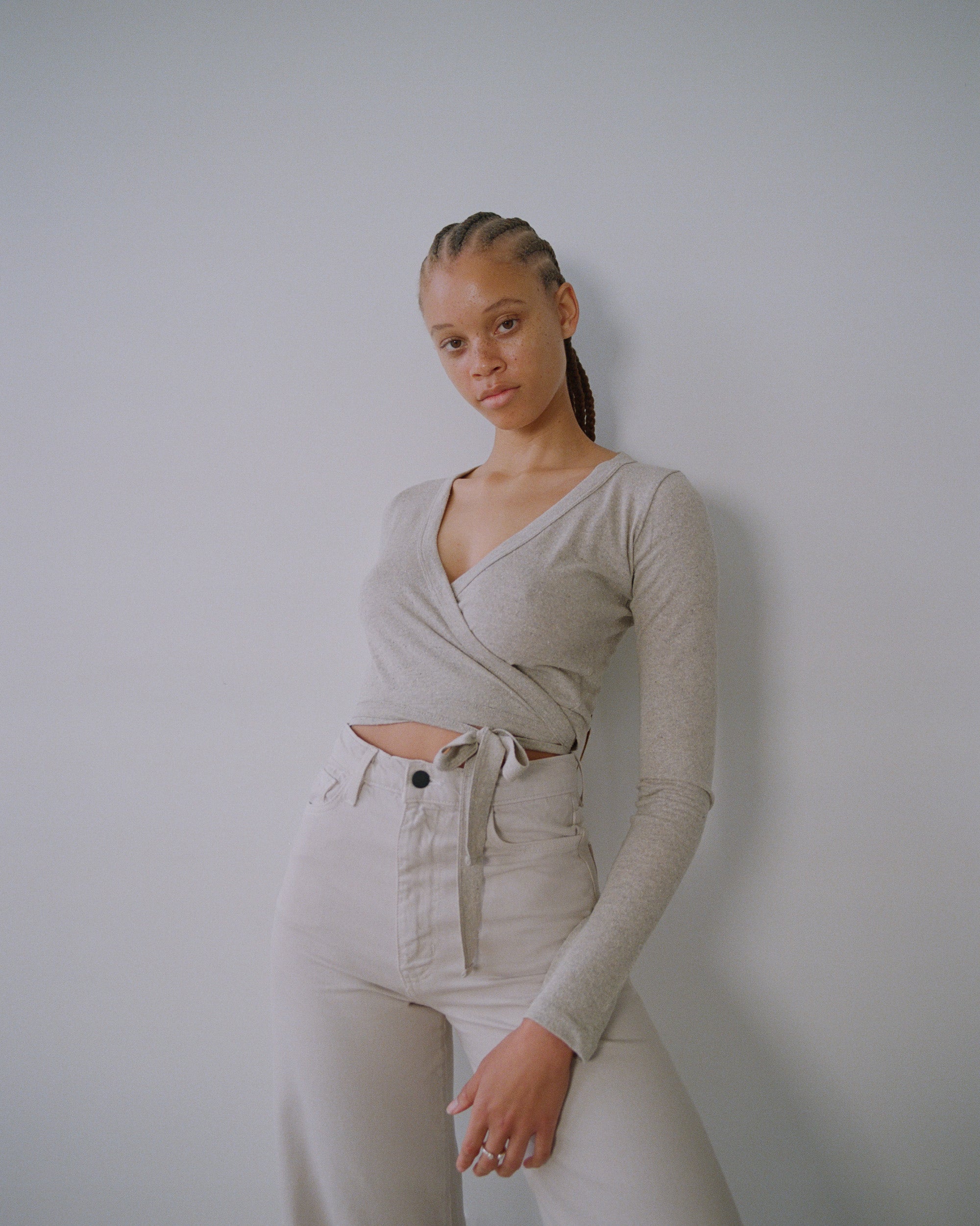 Dance Wrap Top, Regen Silk Noil Jersey, Heather Grey 3 Dance Wrap Top, Regen Silk Noil Jersey, Heather Grey
