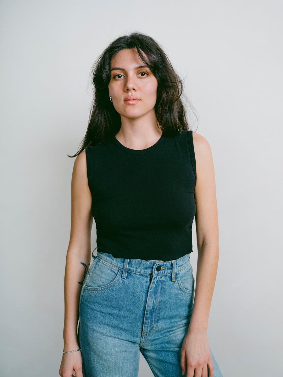 Tasi Crop, Regen Silk Noil Jersey, Black