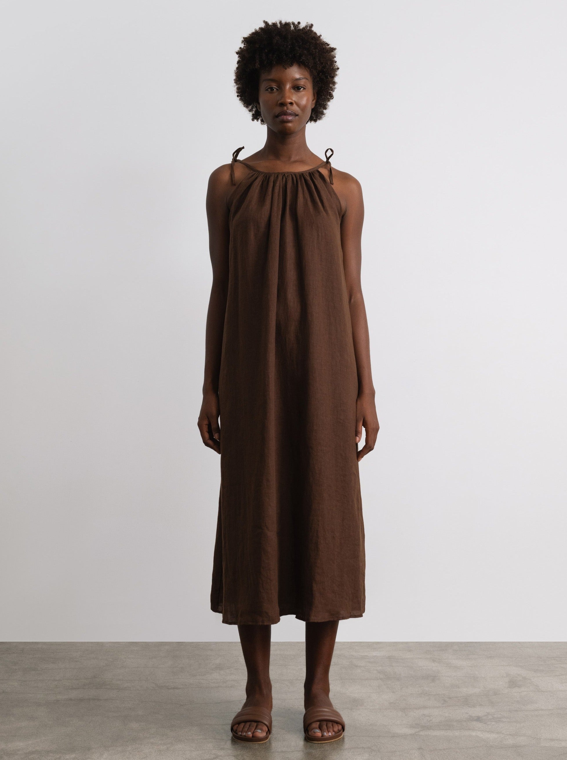 Ties Dress, Light Linen, Manzanita