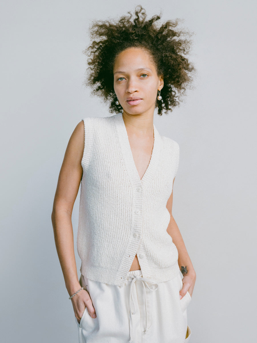 Edie Vest, Organic Cotton Bouclé, Ecru