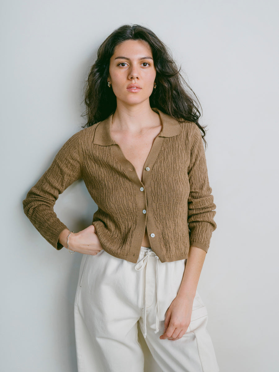 JoJo Cardigan, Organic Cotton Viscose, Cocoa