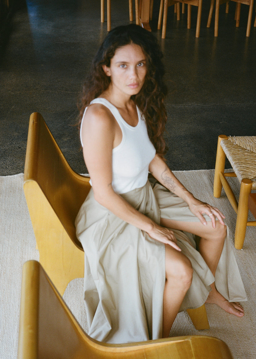 Bennett Skirt, Organic Poplin, Khaki 3 Bennett Skirt, Organic Poplin, Khaki