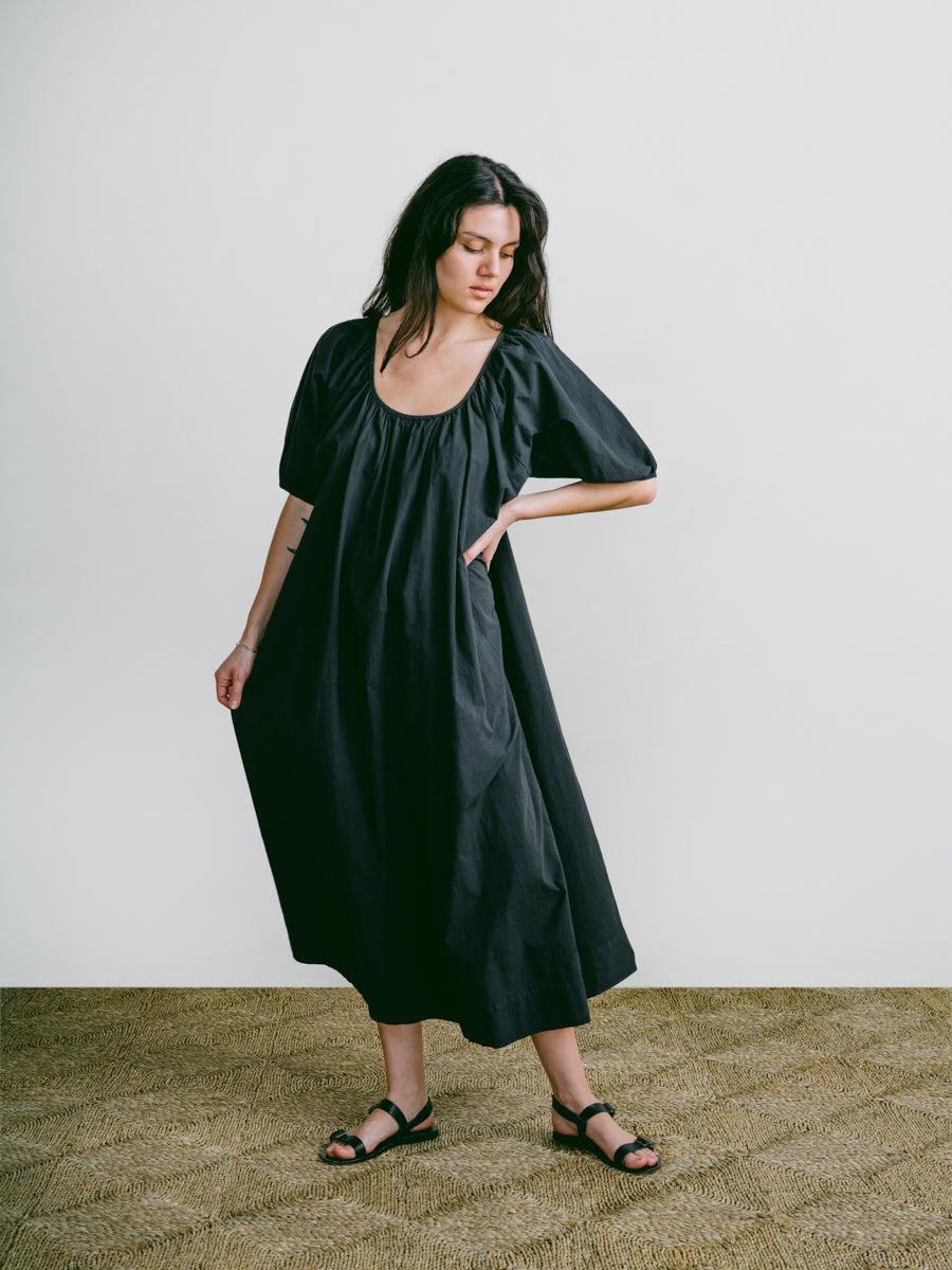 Ophelia Dress, Organic Batiste, Soft Black